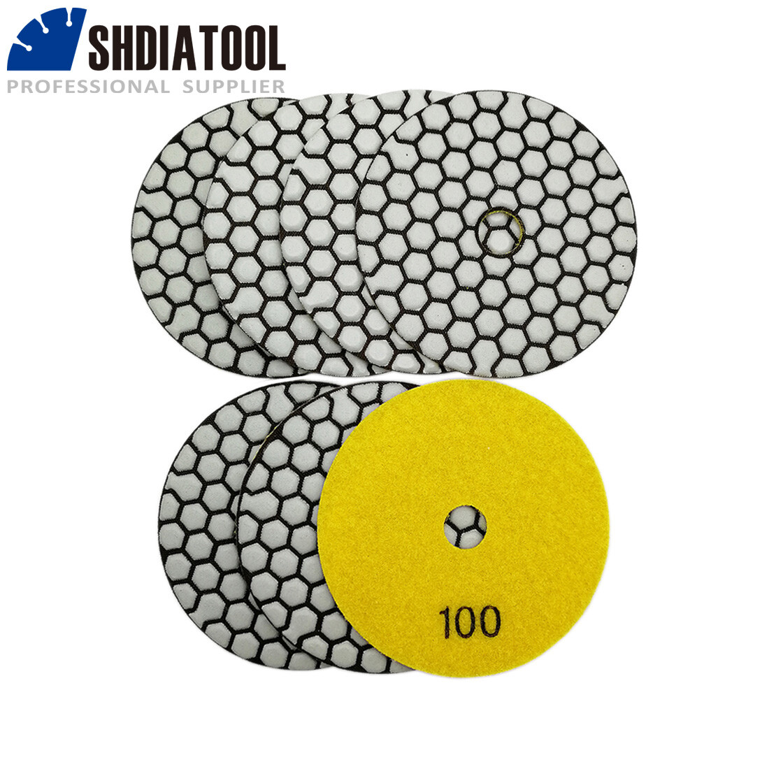 7pcs 4″ 100mm Dry Polishing Pads Diamond Sanding Discs for Marble Tile Stone @