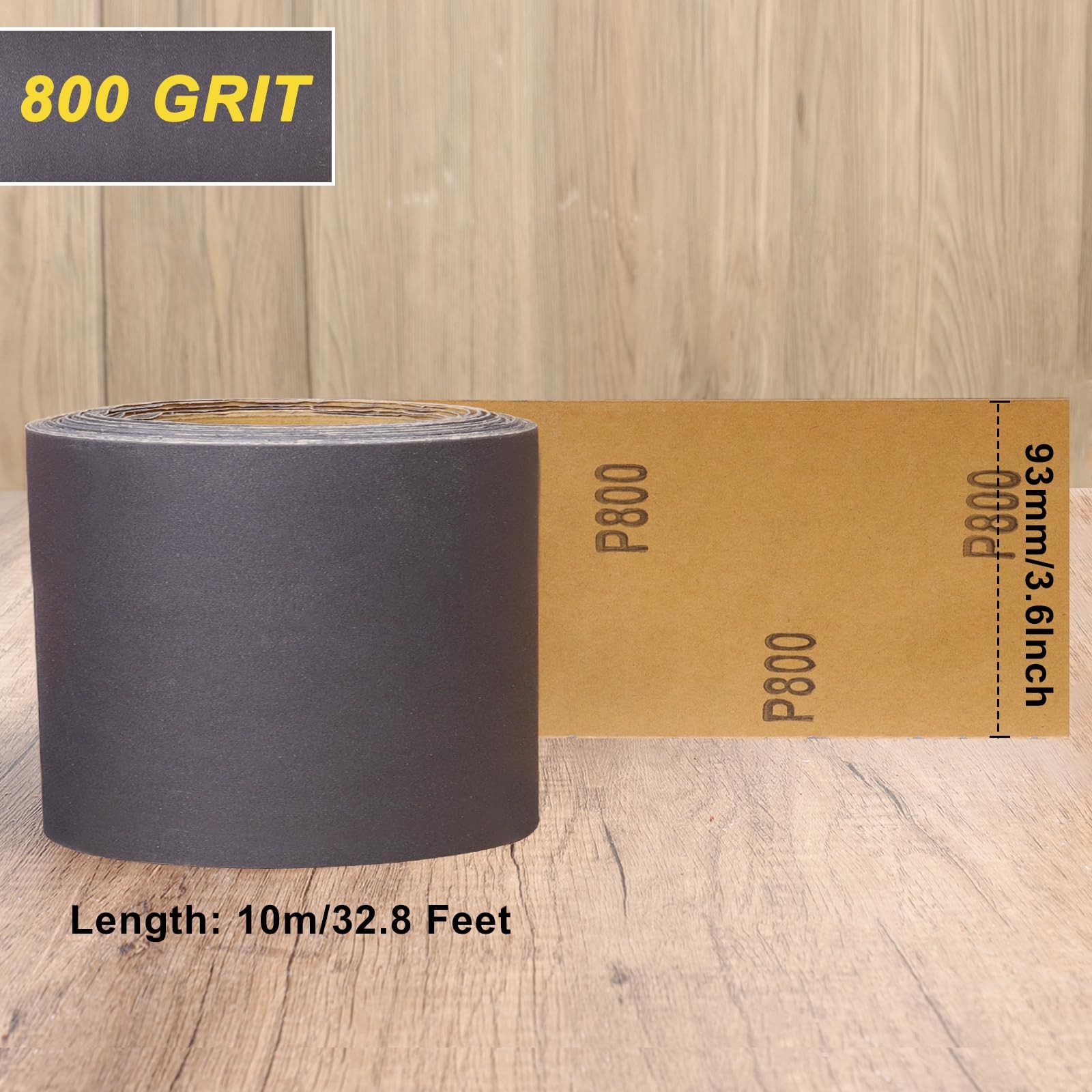 Shineboc 800 Grit Sandpaper Roll, 3-2/3″ Wide 11 Yard Wet Dry 3.6 inch, Black