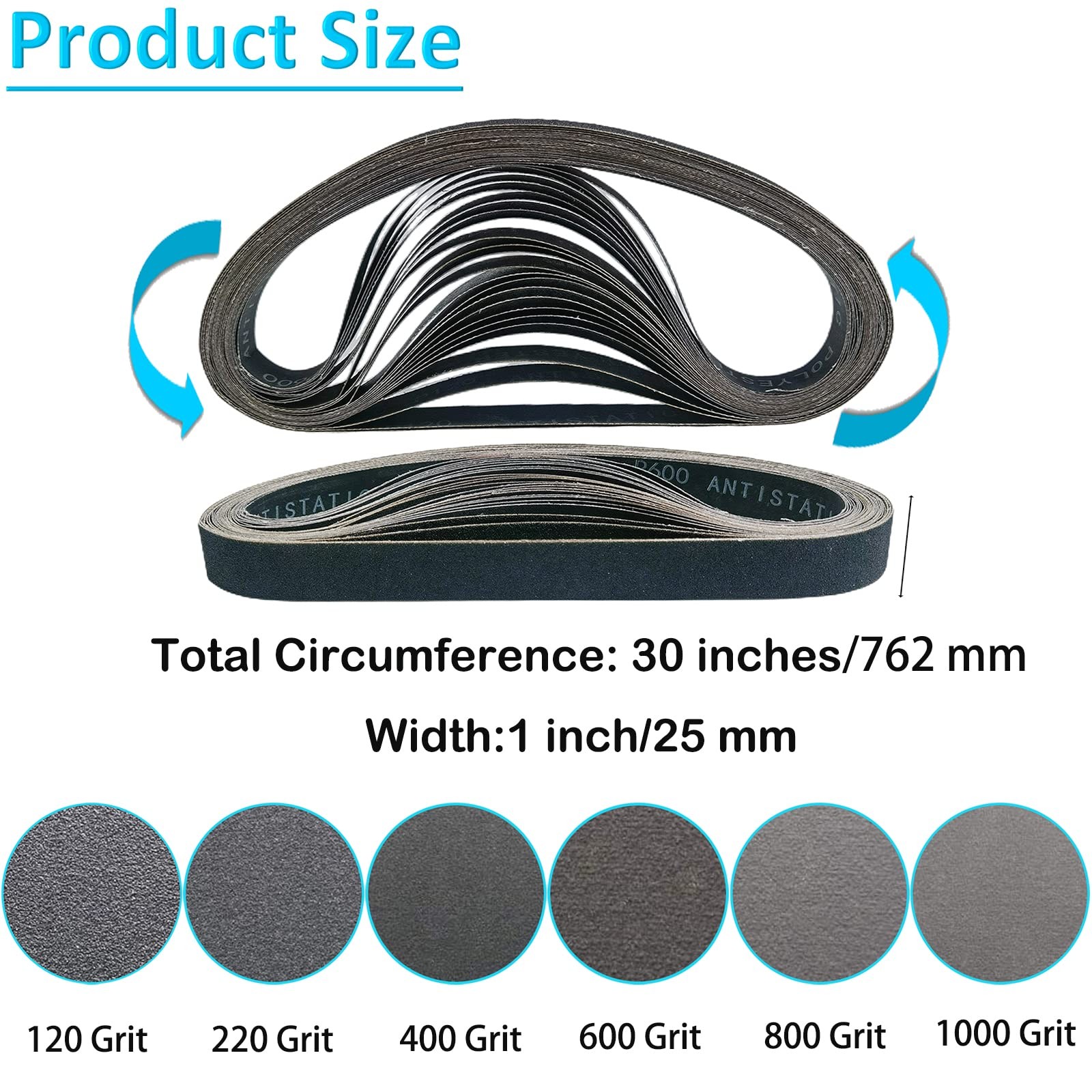 Sackorange 24 Pack 1 x 30 Inch Silicon Carbide Sanding Belts Assorted 1 x 30