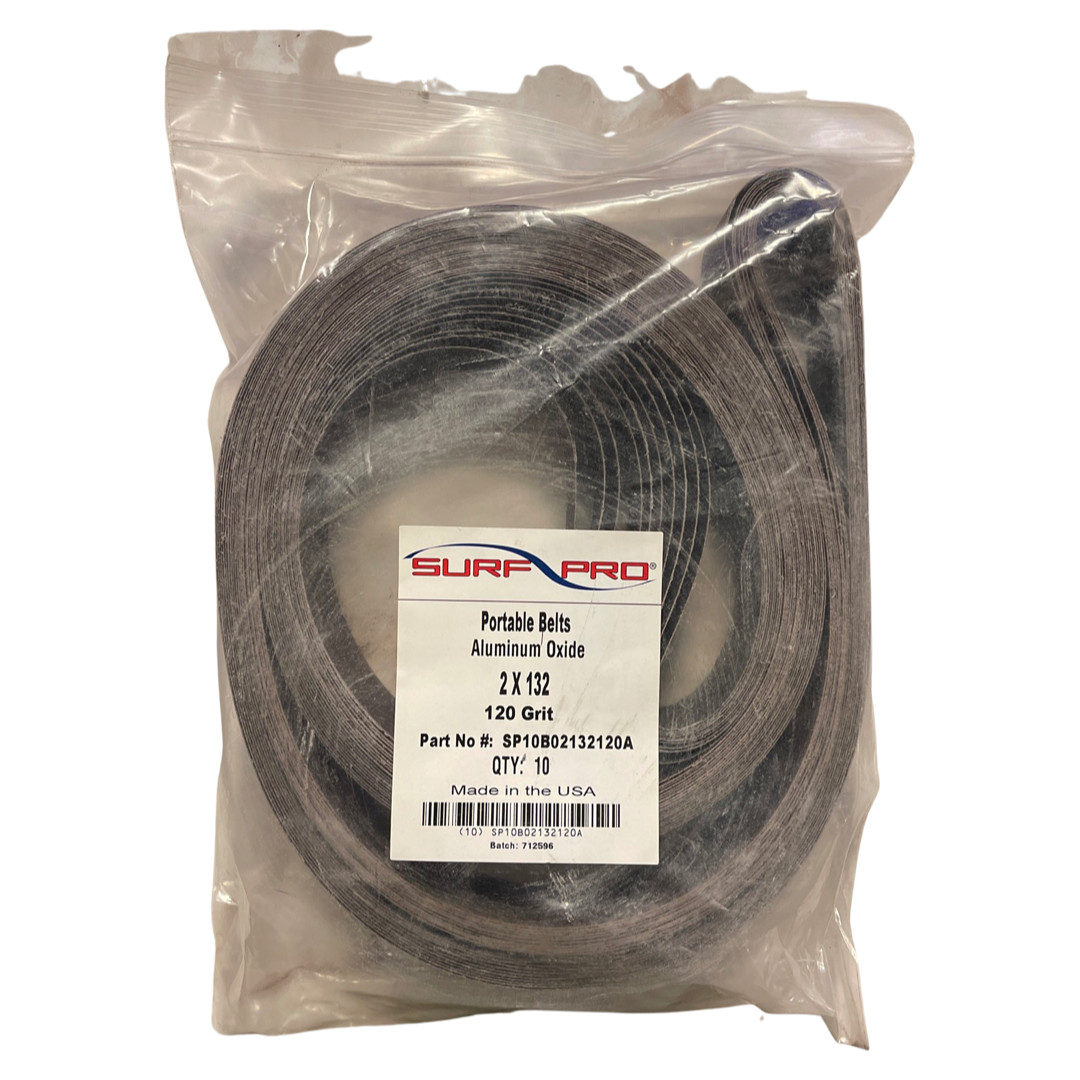 Surf-Pro 2″ x 132″ Portable Sanding Belts Aluminum Oxide 120 Grit USA Made 10pk