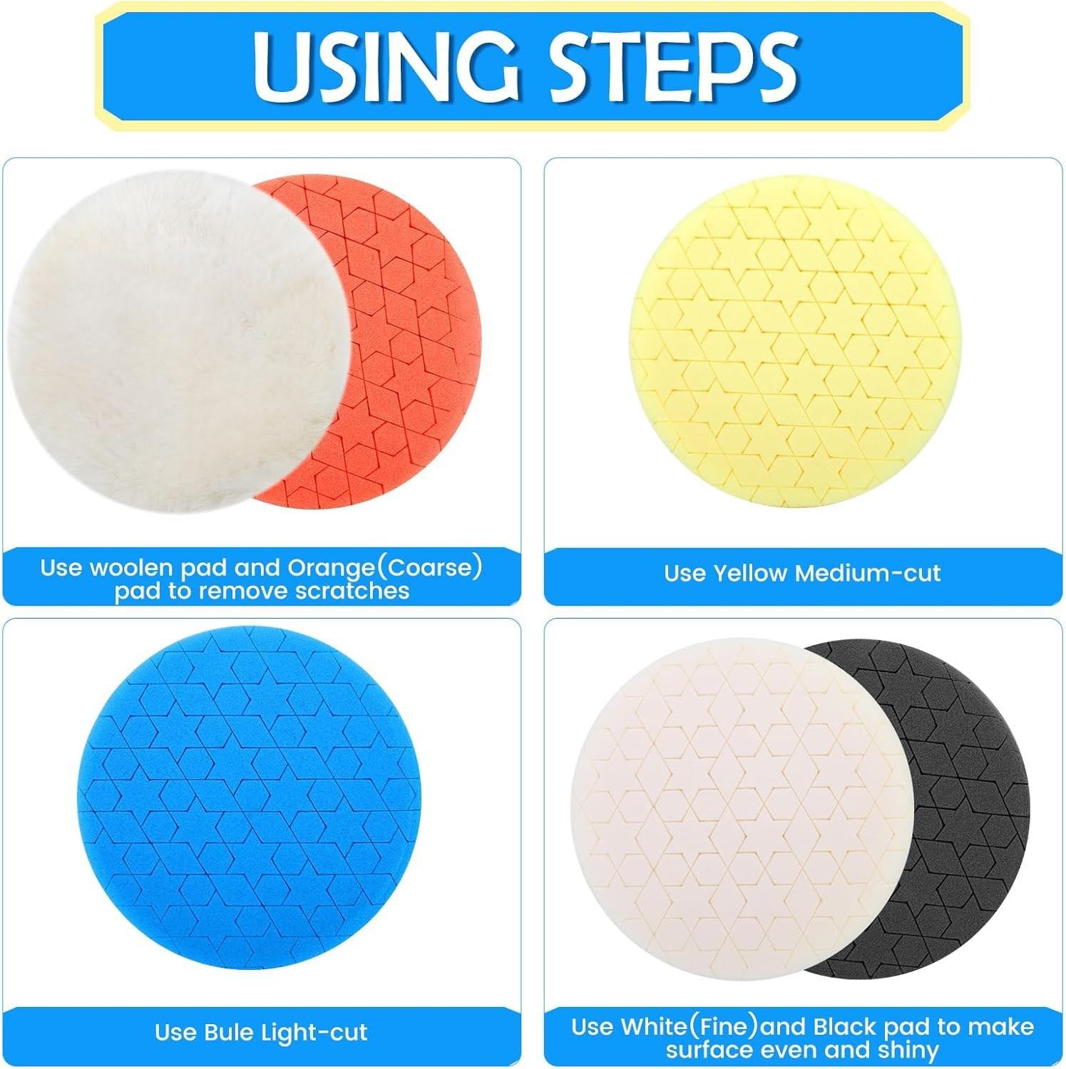 6 PCS 6 Inch Buffing Pads Polishing Sponge 6.5 Inch Face For 150mm Plate