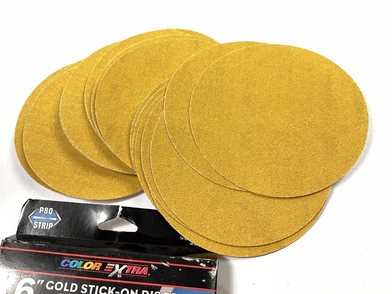 Pack Of 25 Color Extra CX8251 6″ Gold Stick-on Sanding Discs P80 80 Grit Stick