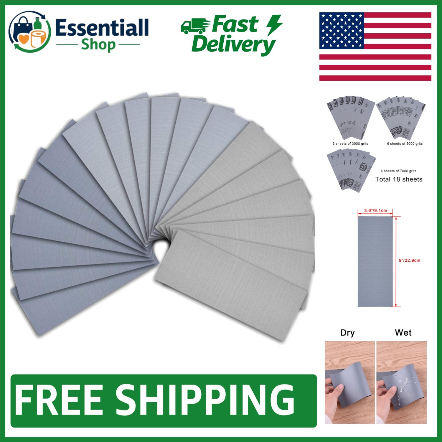 Essential 18-Piece Sandpaper Collection: Ideal for Automotive & Wood Finishing