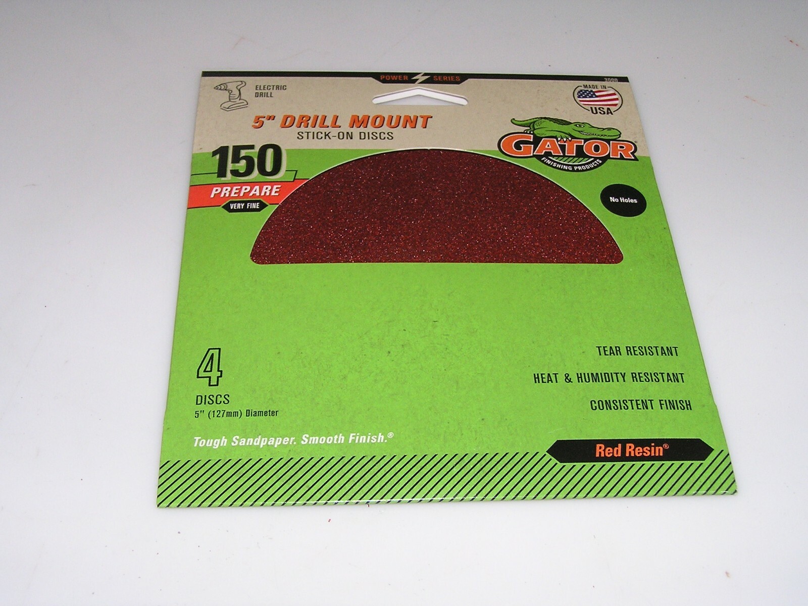 Gator 3000 5″ Stick-On Sanding Discs, 150 Grit, Very Fine, No Holes, 4 Pack