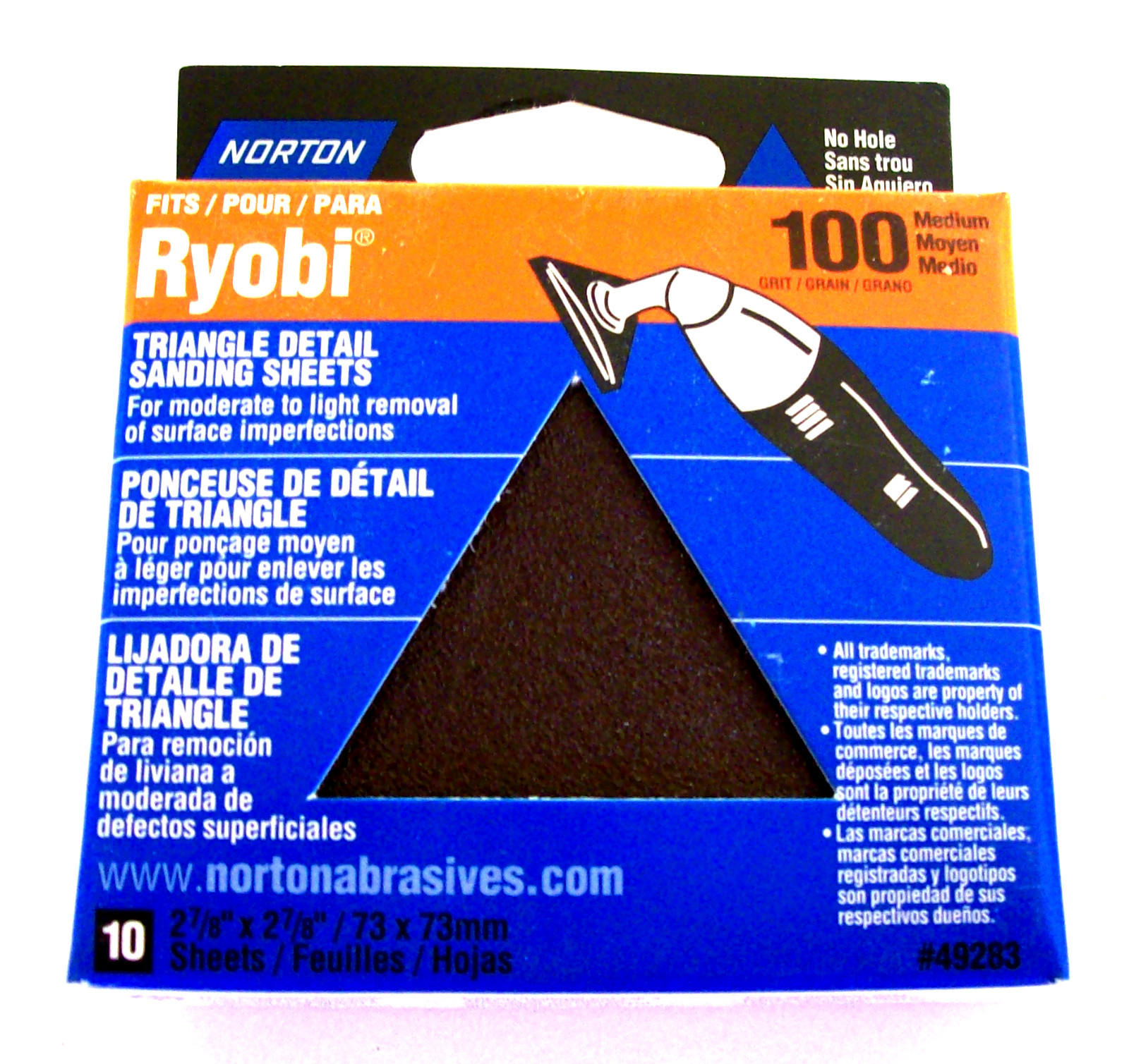 100 NORTON TRIANGLE DETAIL SANDING DISC SHEETS 100 GRIT 49283 FITS RYOBI USA