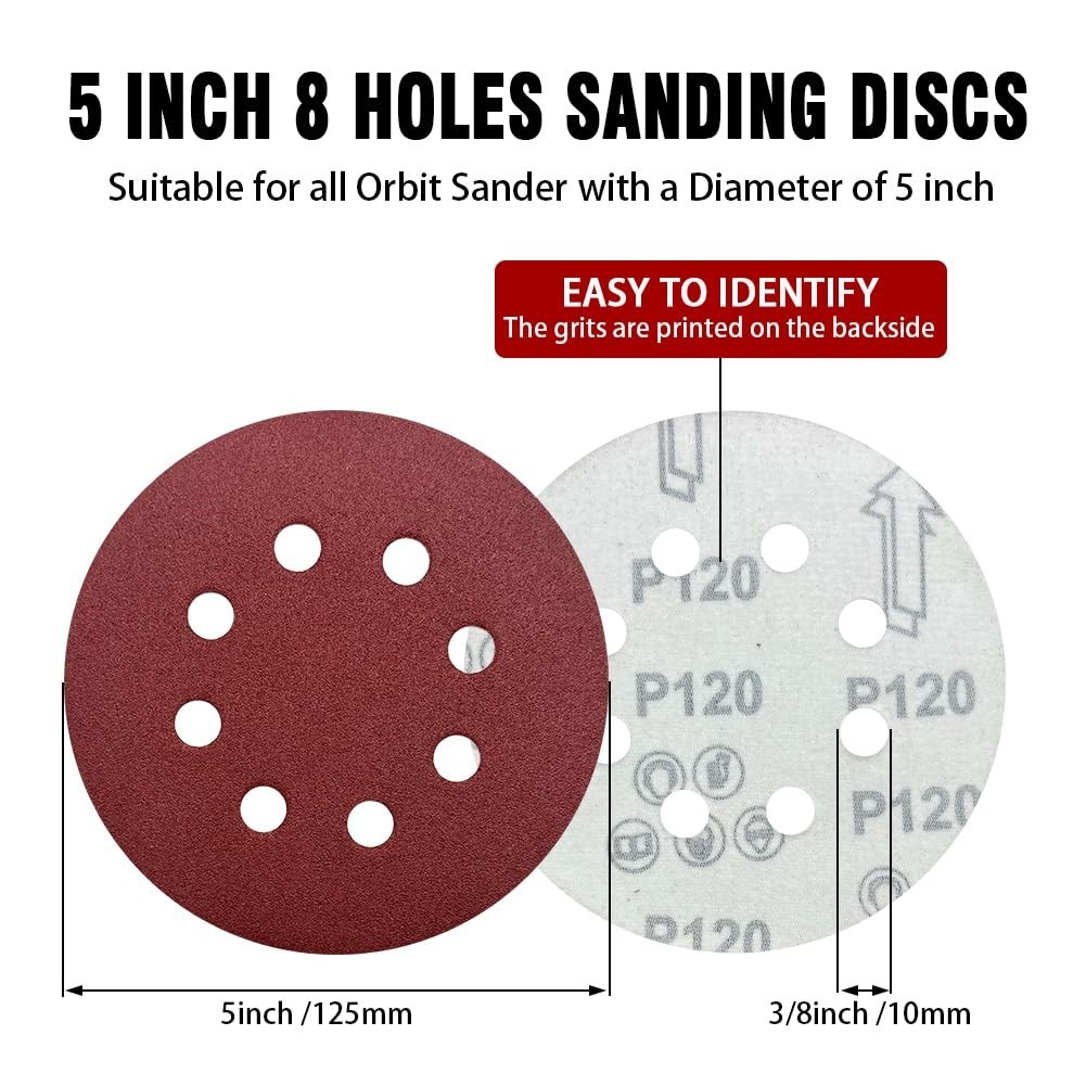 Versatile 52-Pack Hook and Loop Sanding Discs – 5 Inch for Smooth Finishes
