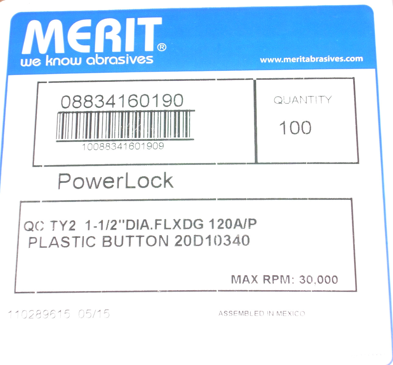 Merit Powerlock Quick Change Sanding Discs 1 1/2 in Dia 120 Grit – 100pk