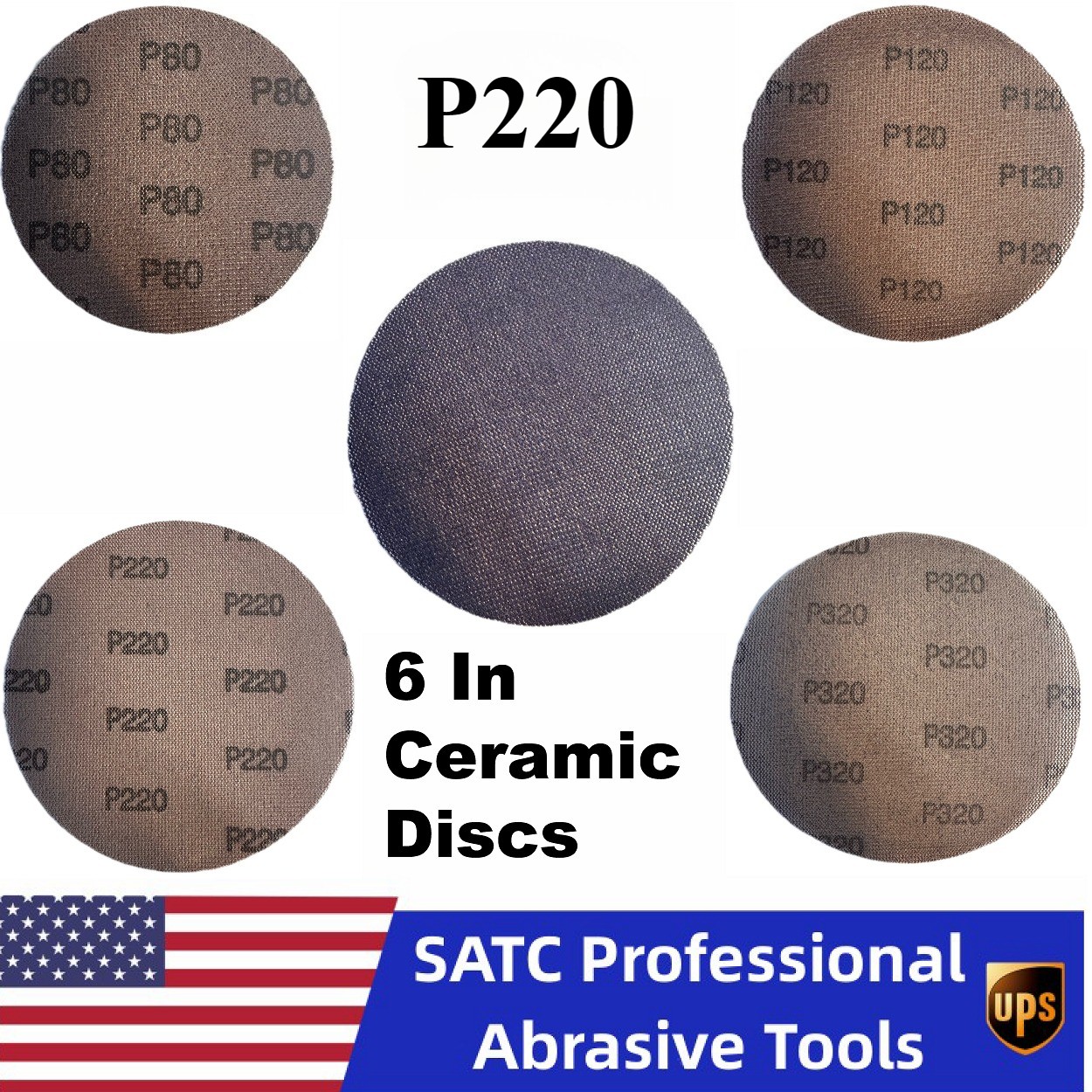 50 PCS 150mm Ceramic Mesh Abrasive Dust Free Hook & Loop Sanding Discs 220 Grit