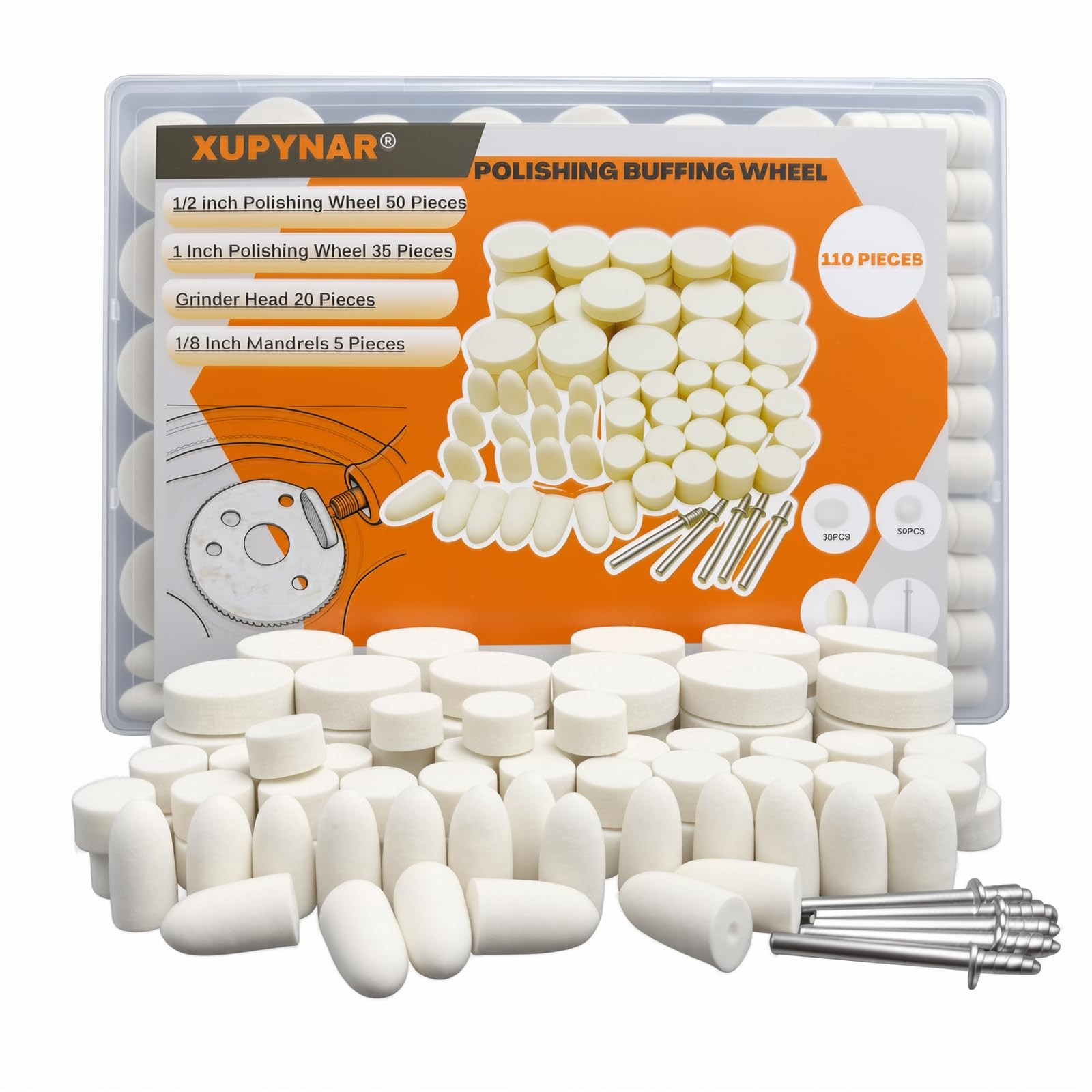XUPYNAR 110PCS Polishing Kit for Dremel, Rotary Tools – Felt 1 inch