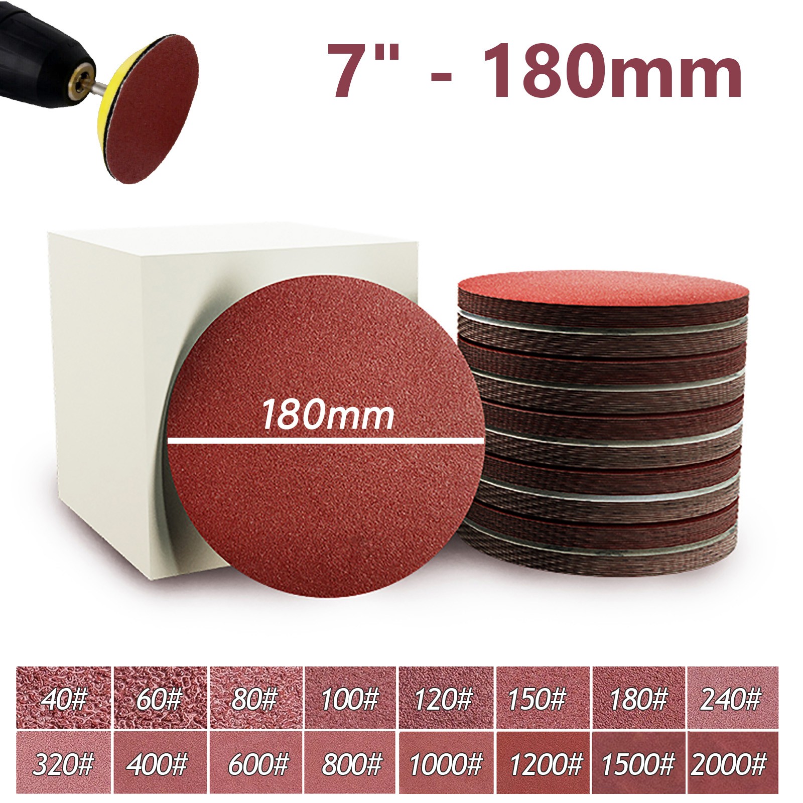 Sanding Discs 7” inch Sandpaper 180mm 40-2000 Grit Orbital Pads Hook and Loop