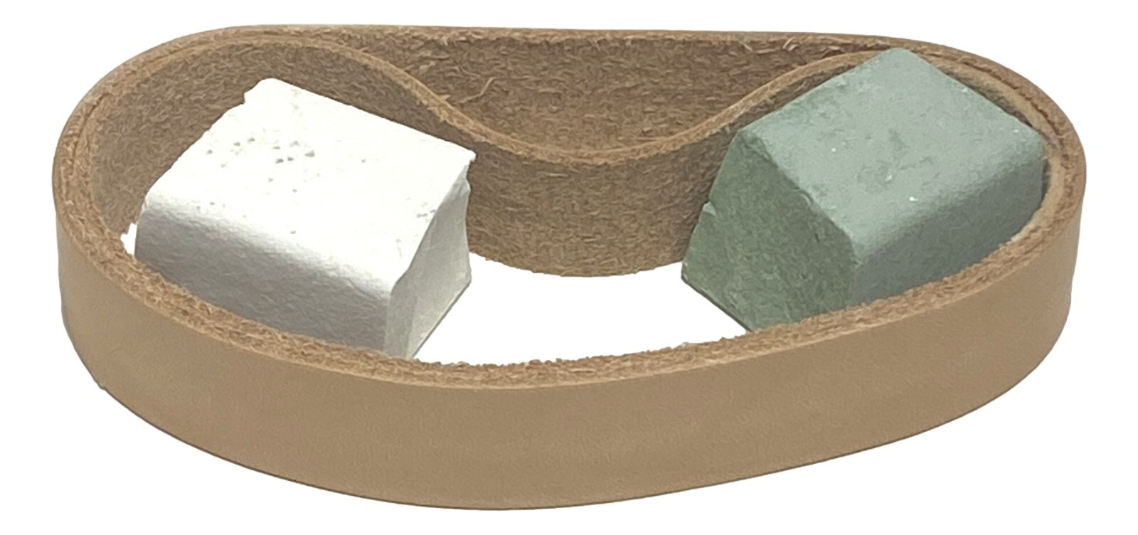 2 Pack of 3/4″ x 12″ Leather Honing Polishing Belts-White & Green Compounds Incl