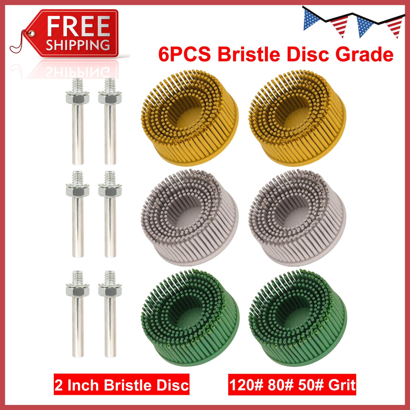 2 Inch Bristle Disc 6PCS Bristle Disc Grade – 120# 80# 50# Grit Abrasive Coating