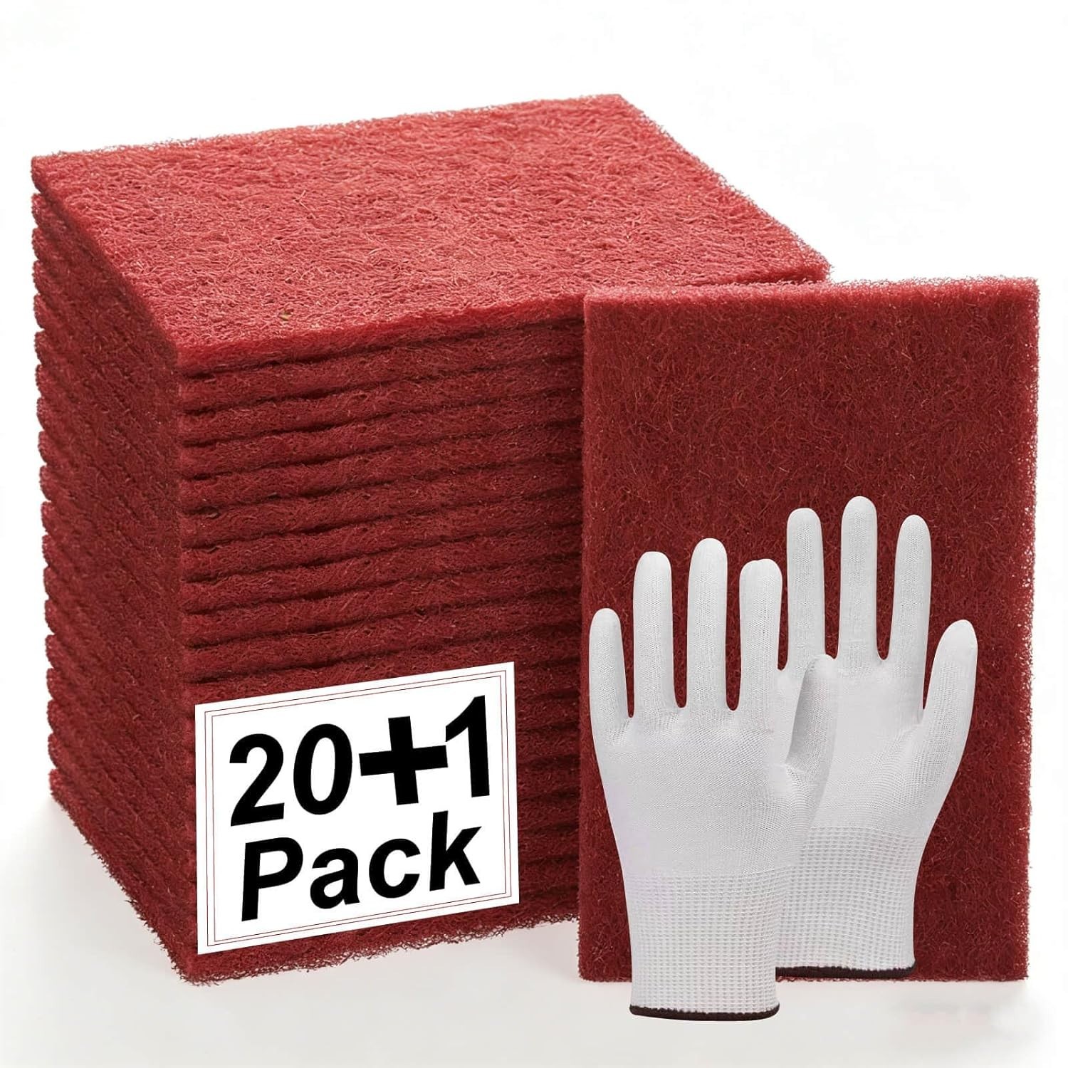20 Count Extra Fine Abrasive Pads – 6″ x 9″ Red Scuff Pads with Gloves Included