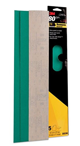 3M 32230 80 Grit Greencorps File Sheet, 2-3/4 in x 16-1/2in, 5 sheets