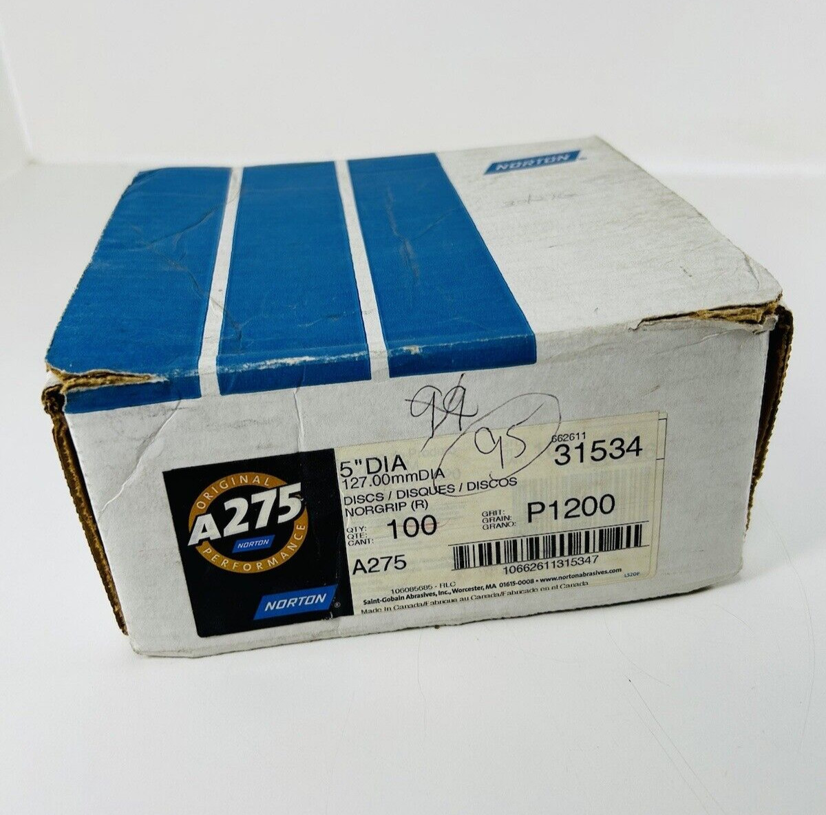 Norton A275 5″ Dia. 31534 Grit P1200 NorGrip Discs (95/Pkg)