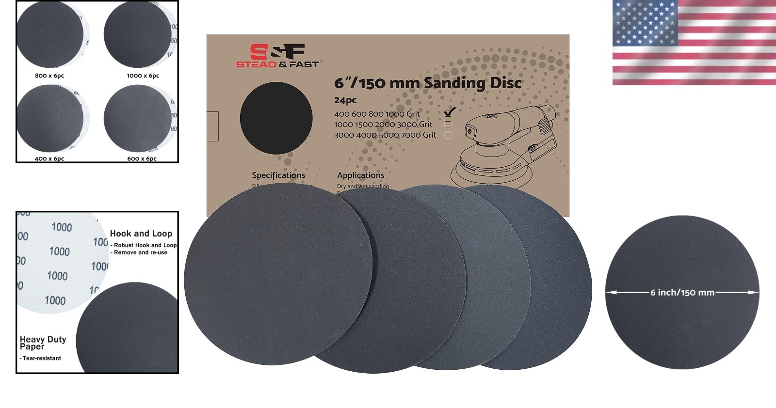 24-Piece 6 Inch Hook and Loop Sanding Discs | Water-Resistant Silicon Carbide