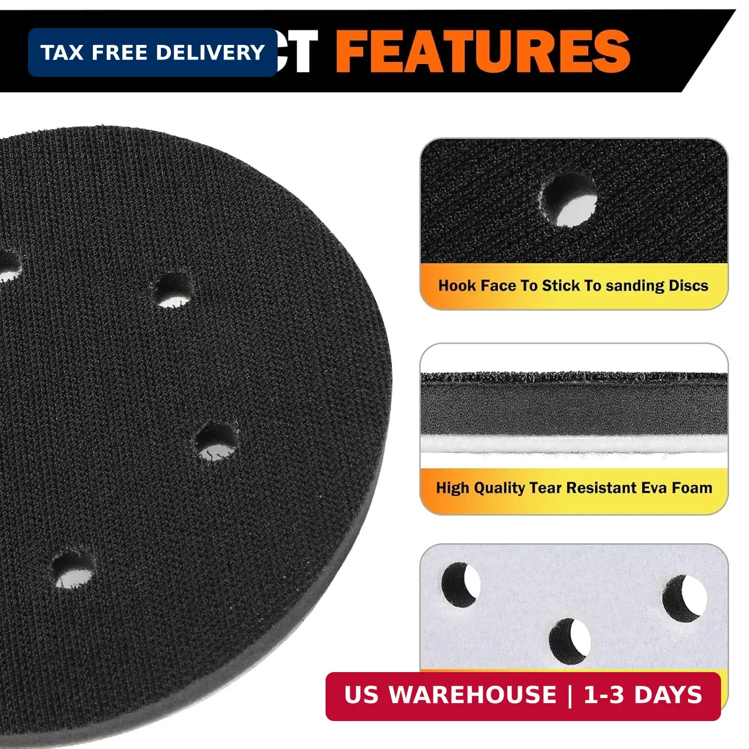 2 Pack 6 Inch 6 Holes Interface pad,Orbital Sander Foam Pad，6″ Foam Sanding Pads