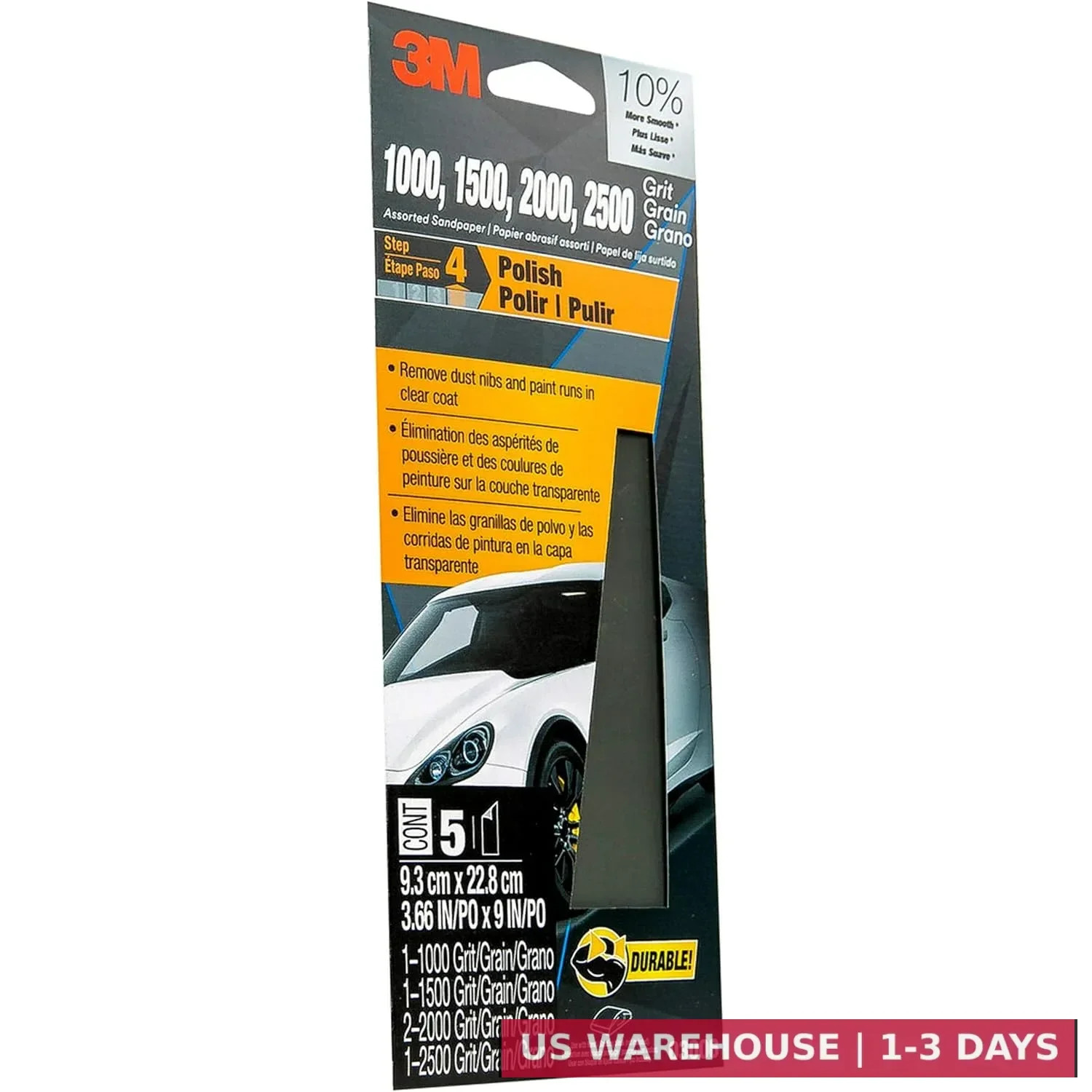 3M Wetordry Sandpaper 03006 Assorted Grits (1000 1500 2000 2500) 3 2/3 in x 9 in