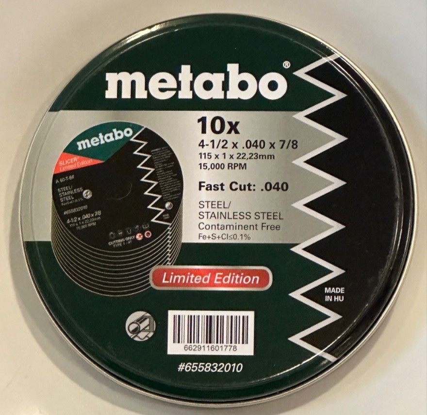 Metabo 655832010 4-1/2″x .040 x 7/8″ A60T Type 1 Slicer Cutting Wheels 10PK.