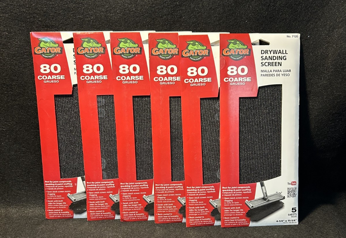 (6) Gator Precut Drywall Sanding Screen Coarse 80 Grit Sanding Sheets 4.25×11.25