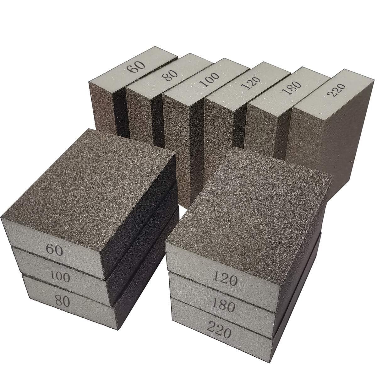 12 Pack Sanding Sponge,Sackorange Coarse/Medium/Fine/Superfine 6 Brown