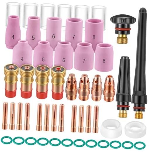 53 Pcs Tig Welding Torch Consumables Kit Collets Alumina Ceramic Cups 10 Glass