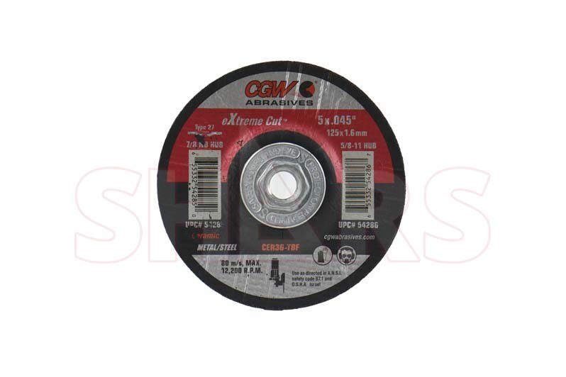 CGW 5 PCS 5 x 0.045 x 5/8-11 UNC 36 Grit Type 27 Ceramic Extreme Cutoff Wheel S|
