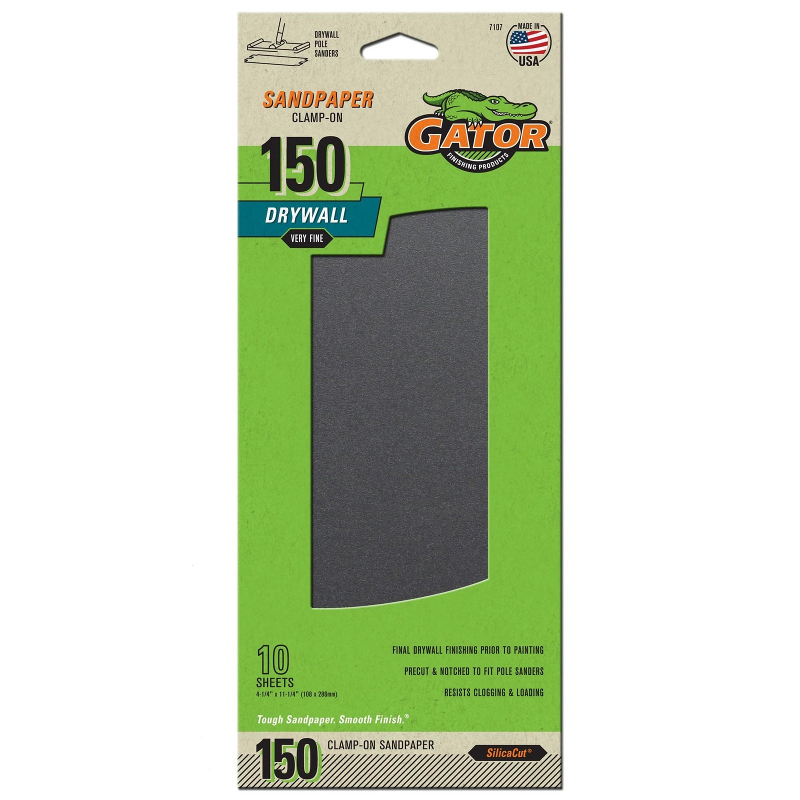 Gator 7107 Very Fine 150-Grit Drywall Sheet Sandpaper, 4.25 x 11.25 Inch, 10