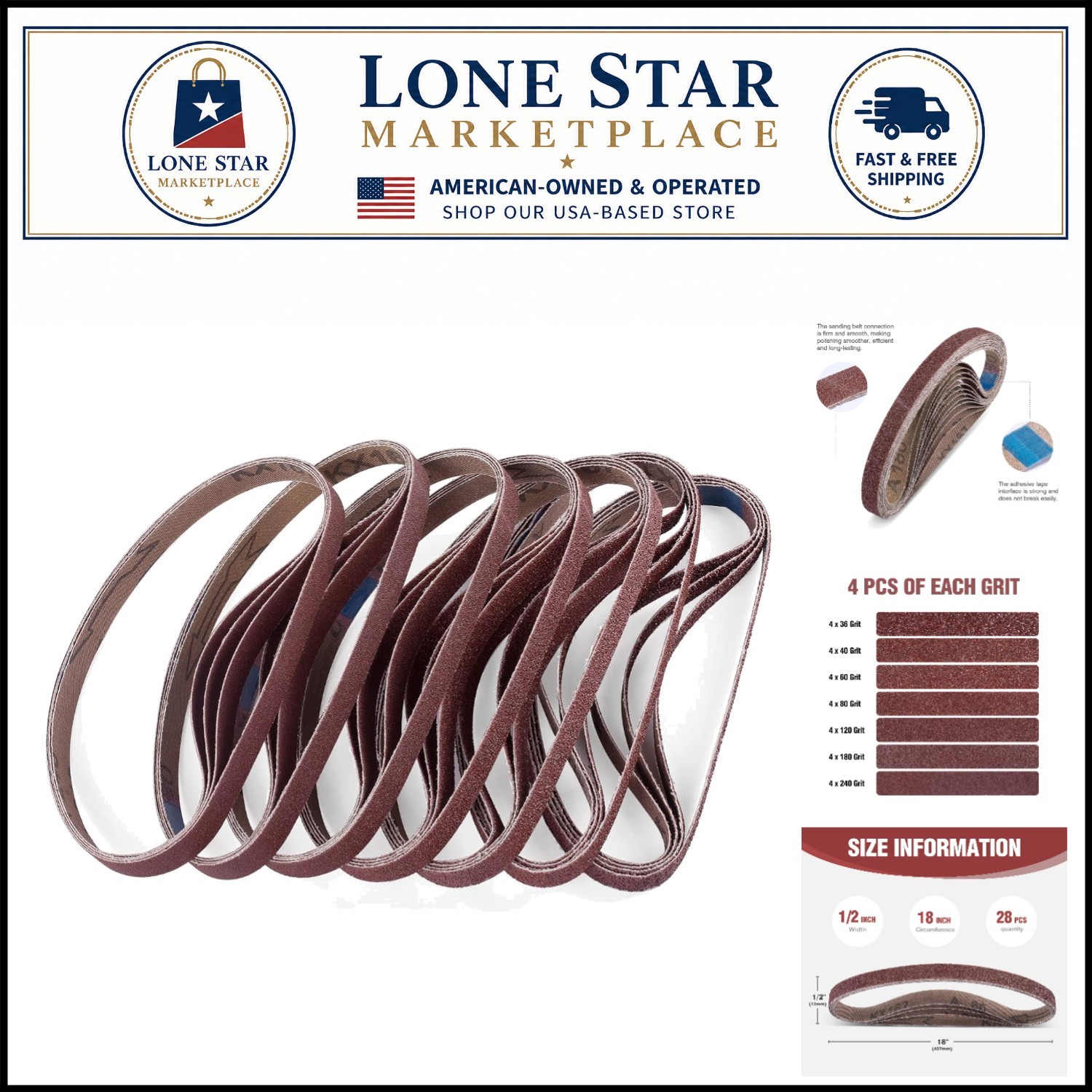 28pc 1/2×18 Inch Sanding Belts Set – Assorted Grits for Wood and Metal Finishing