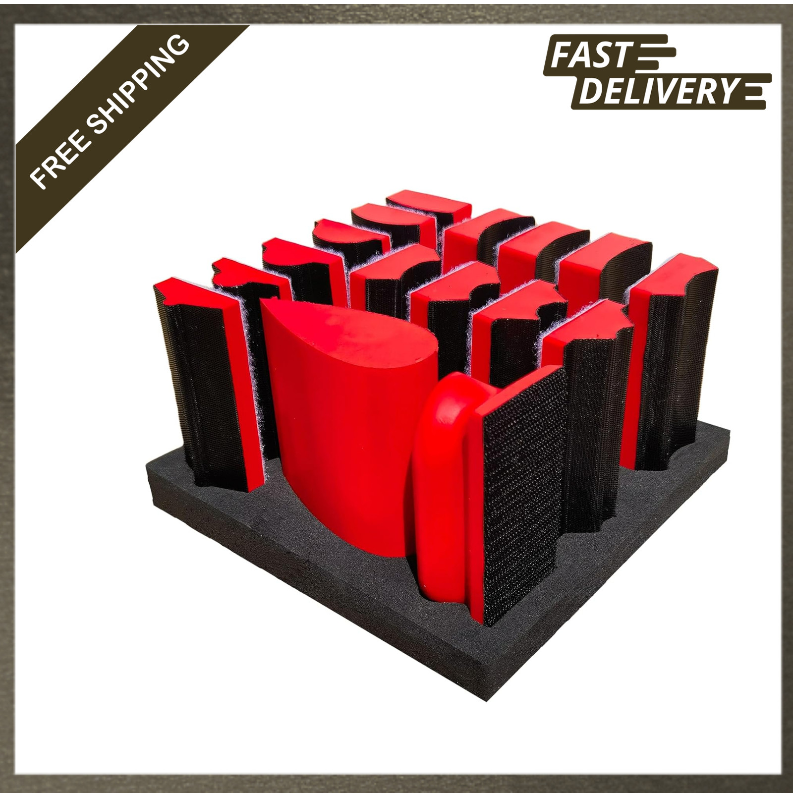 16 Piece Hand Sanding Block Set with Hook and Loop Interchangeable Shapes for