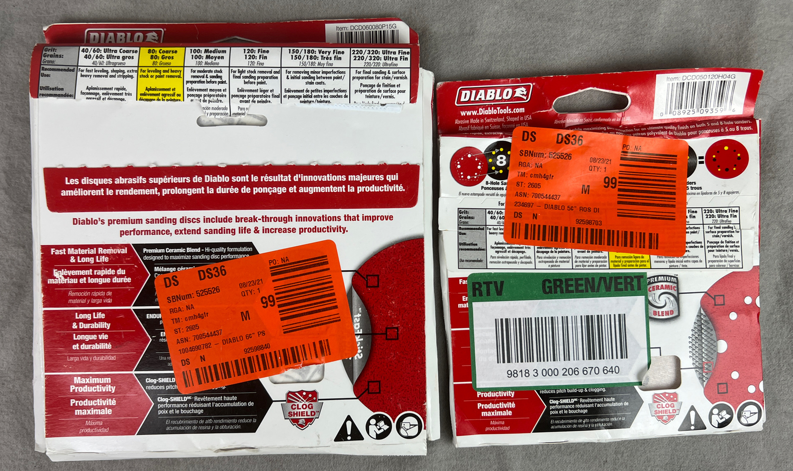 Diablo Sanding Discs 6” No Hole 80G Stick Fast 15pk & 5” 4pk 120G Universal