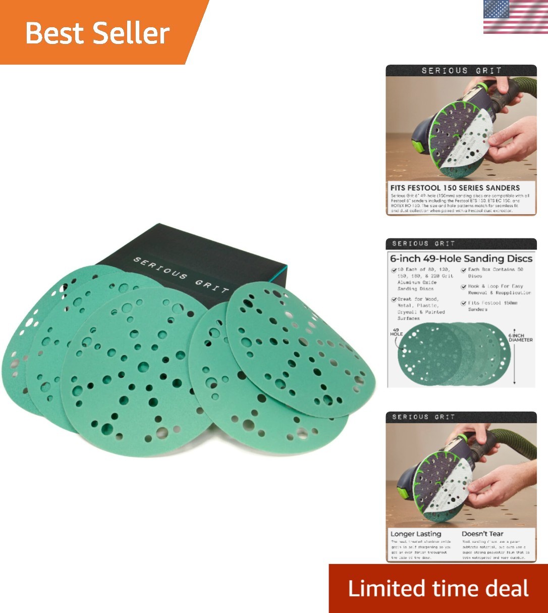 6-Inch 49-Hole Sanding Discs – Mixed Grits 80 to 220 for Festool Sanders
