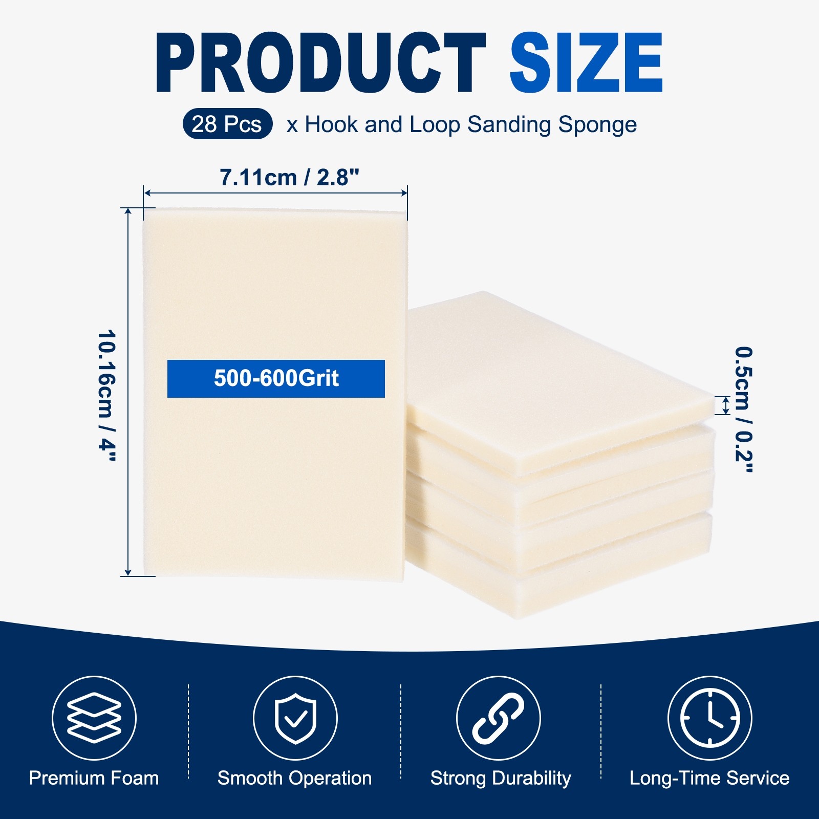 28 Pcs 500-600 Grit 4 x 2.8 Inch Hook & Loop Foam Sanding Blocks, White