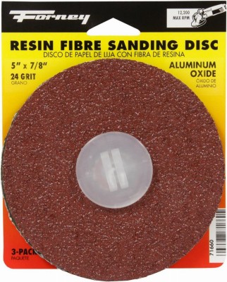 6 Pack – Resin Fibre Sanding Disc,Aluminum Oxide,5×7/8 In. Arbor,24 Grit – 71660