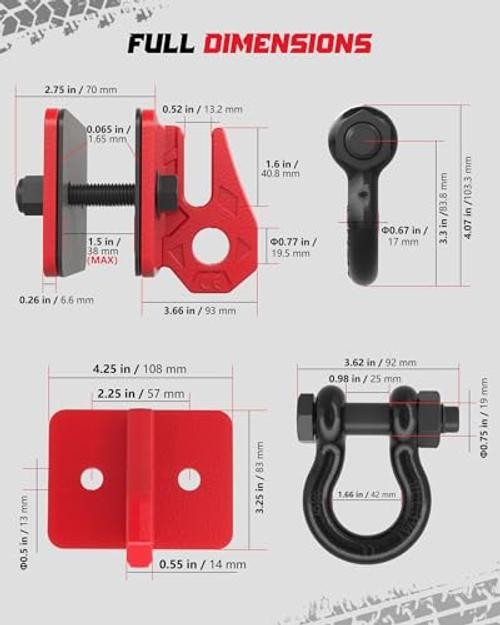 Tractor Bucket Grab Hook with 5/8″ D-Ring Shackle Combo, Bolt-On Tow Red&Black