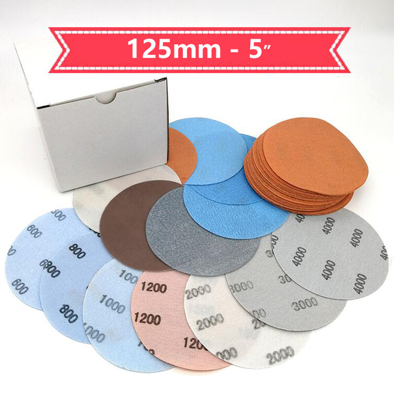 125mm 5 inch Wet and Dry Sandpaper Hook & Loop Pads Grit 600-5000