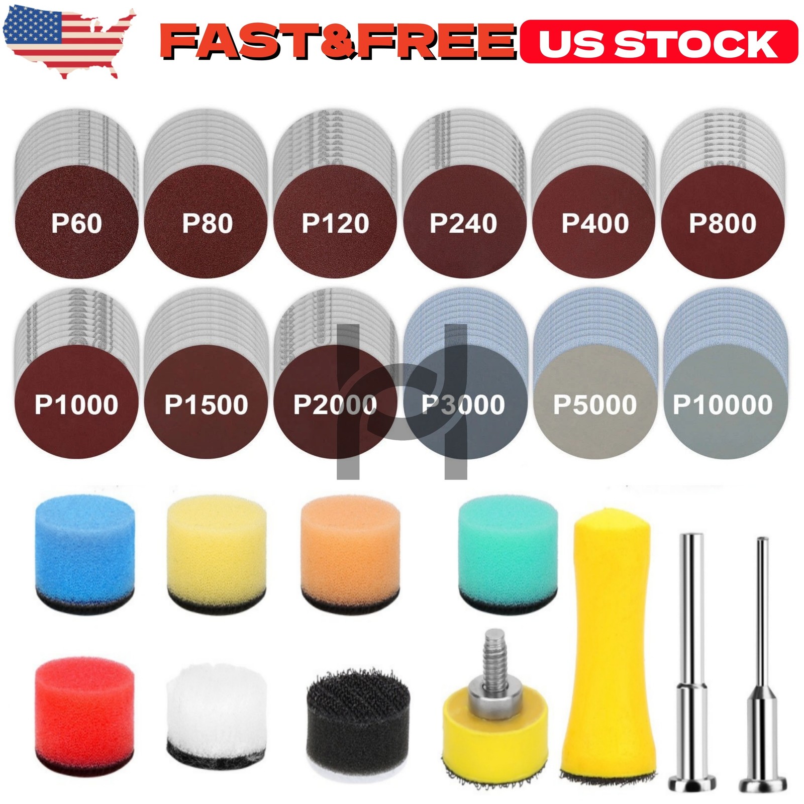 250x 1inch Sanding Discs 60-10000 Grit For Drill Wet Dry Hook Loop Sandpaper US