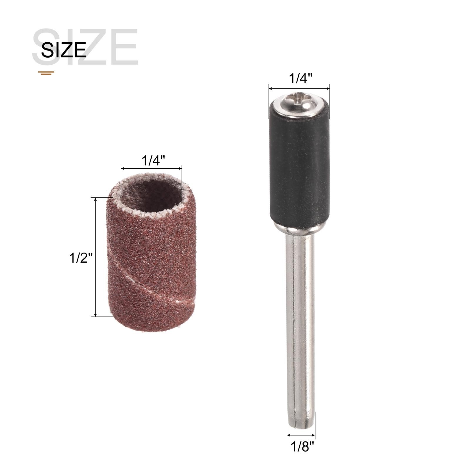 100 Pcs 1/4 Inch Sanding Sleeves Set 180 Grit with 2 Pcs 1/8 Inch Mandrels