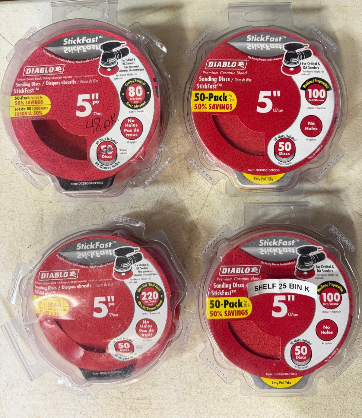 4 CT Diablo Sanding Disc 5″ StickFast 80/100/220 Grit 50 Pack Ea