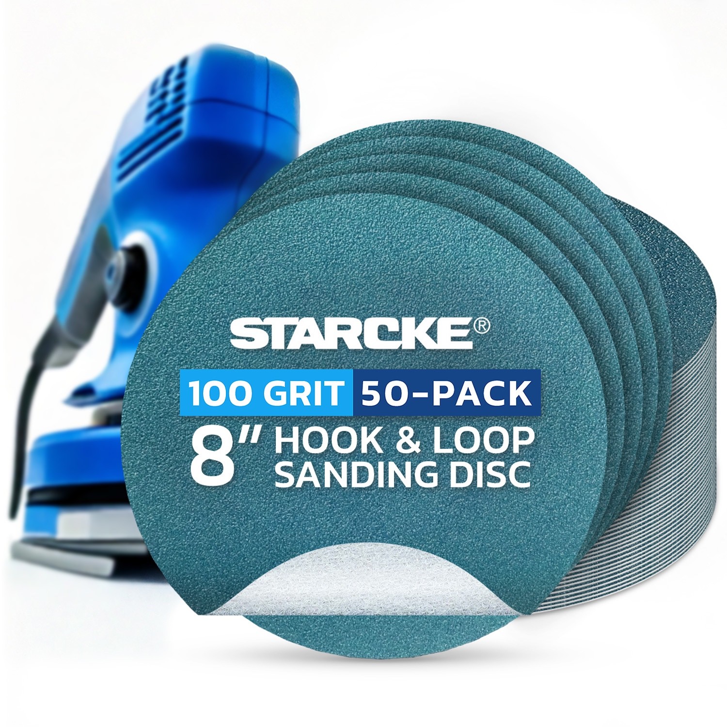 8″ Blue Zirconia Cloth Hook and Loop Sanding Discs (50 Pack, 100 Grit)