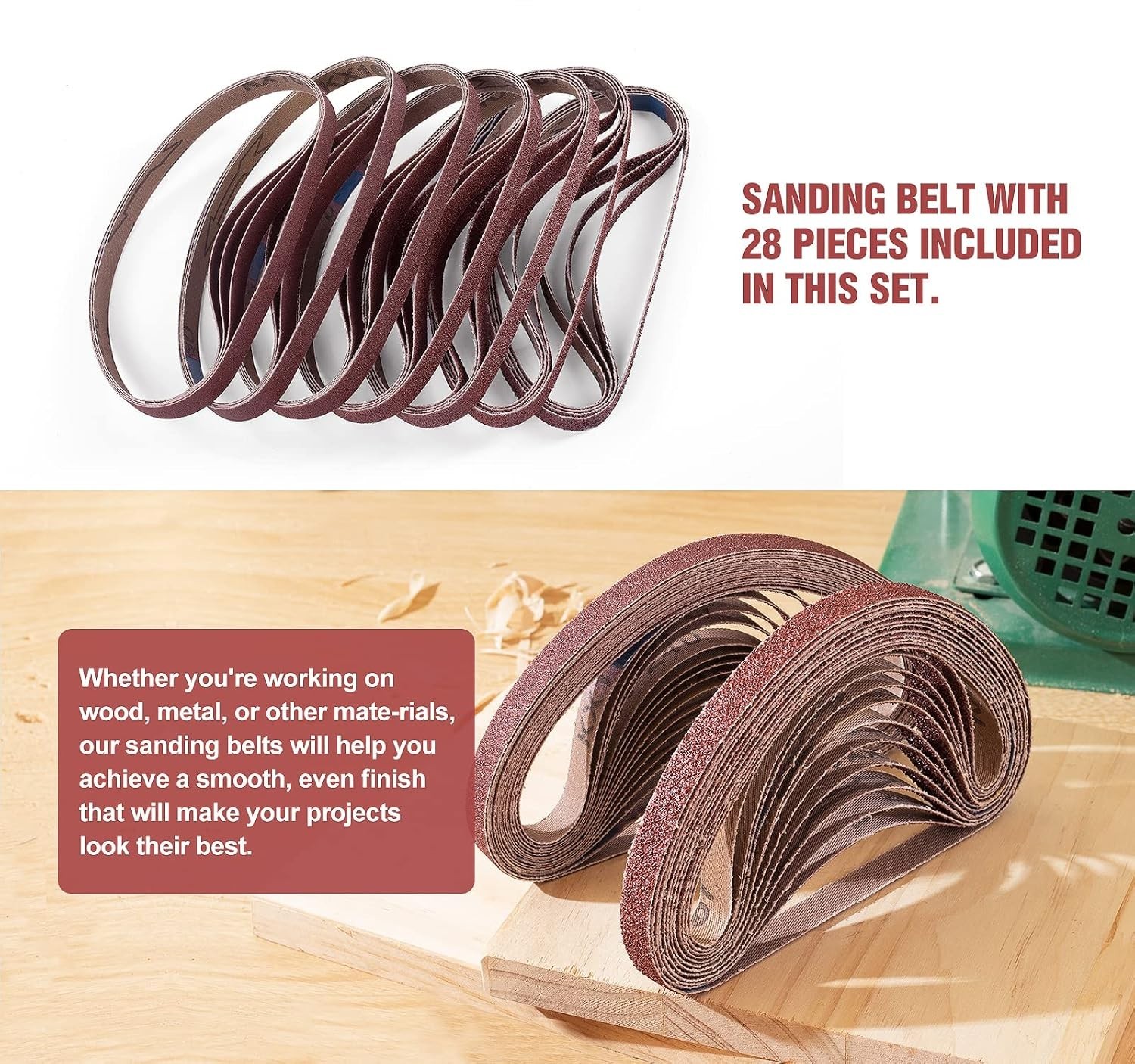 28pc 1/2×18 Inch Sanding Belts Set – Assorted Grits for Wood and Metal Finishing