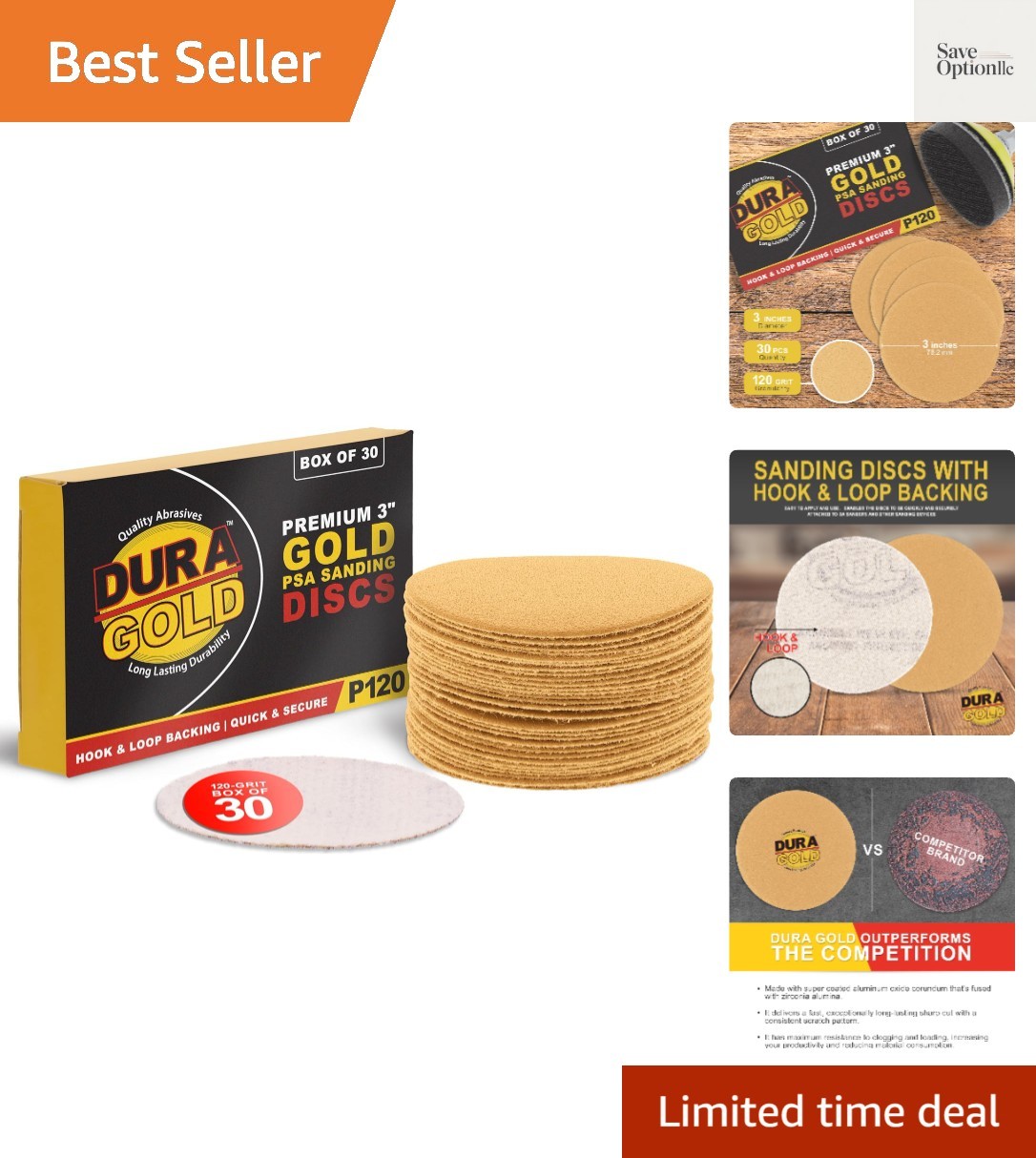 – 120 Grit 3″ Gold Hook & Loop Sanding Discs for DA Sanders – Box of 30 Sandp…