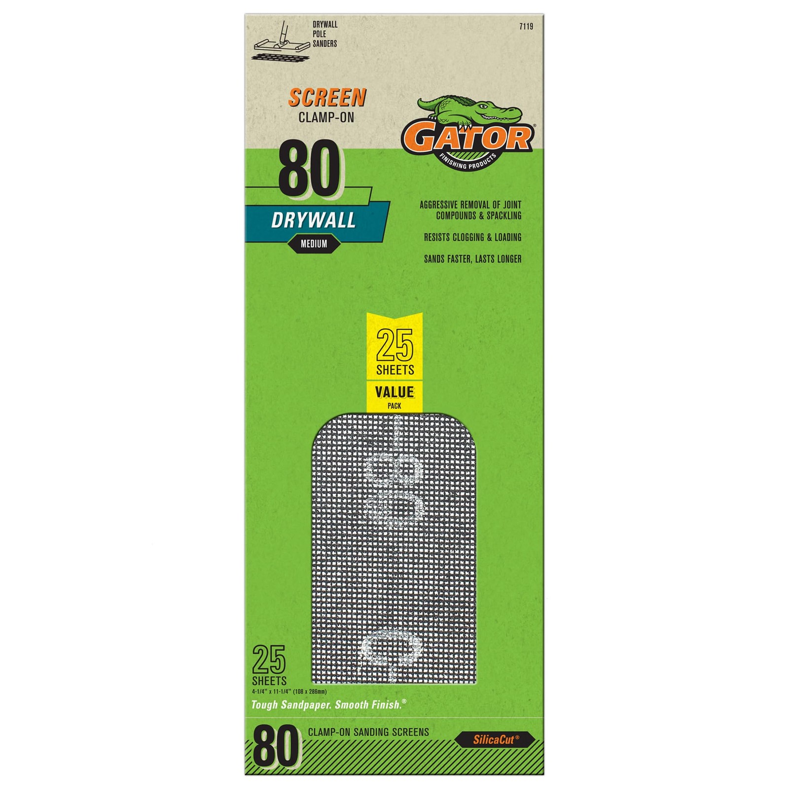Gator 7119 Medium 80-Grit Drywall Sheet Sandpaper, 4.25 x 11.25 Inch, 25 Sheets