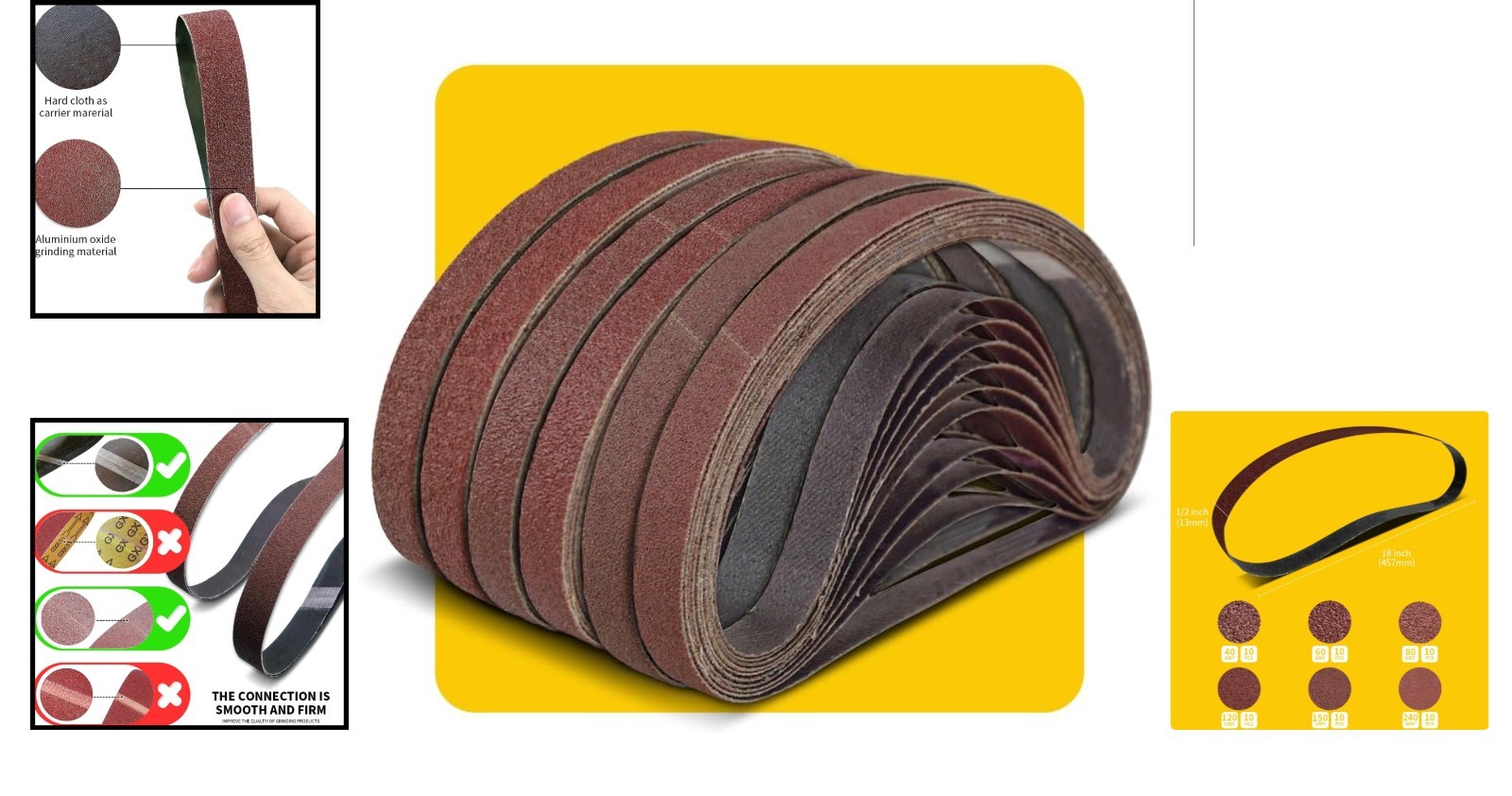 Aluminum Oxide Sanding Belts – 1/2×18, 60-Piece Grit Set for All Projects