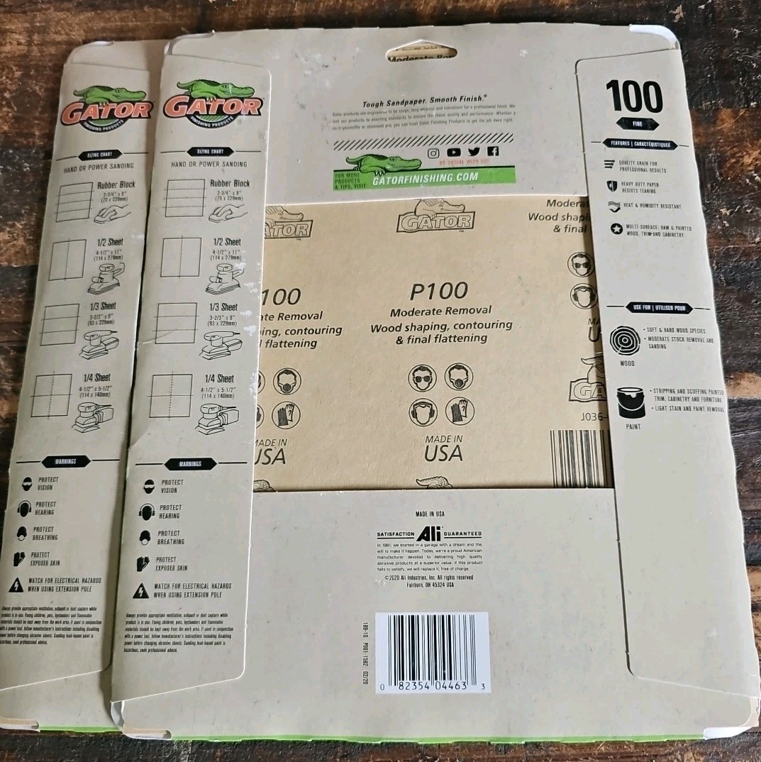 2 Pack 10 Sheets Gator 4463 Sanding Sheet 11 X 9″ 100 Grit FINE Paper Back