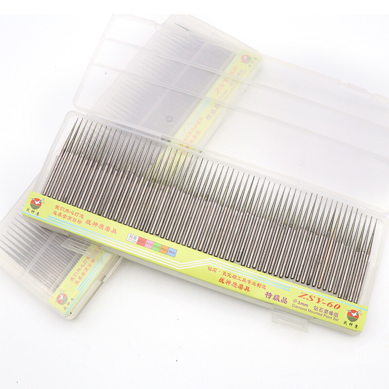 60pcs 3*70mm Diamond Grinding Needles Cone Head Grinding Rod Jade Glass Carving