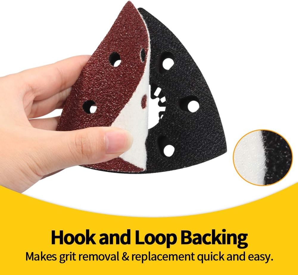 50 Pcs Triangle Sanding Pads Hook and Loop 40 Grit Oscillating Sanding Pad 90mm