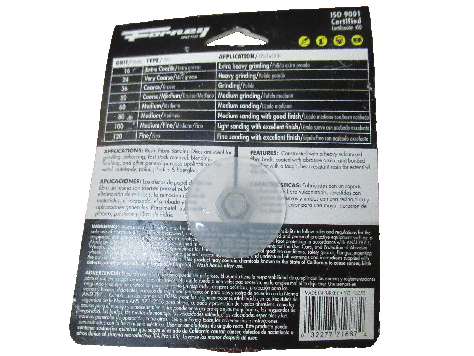 FORNEY 71667 4-1/2″ X 7/8″ RESIN FIBRE SANDING DISC 24 GRIT ALUMINUM OXIDE 3-PAK
