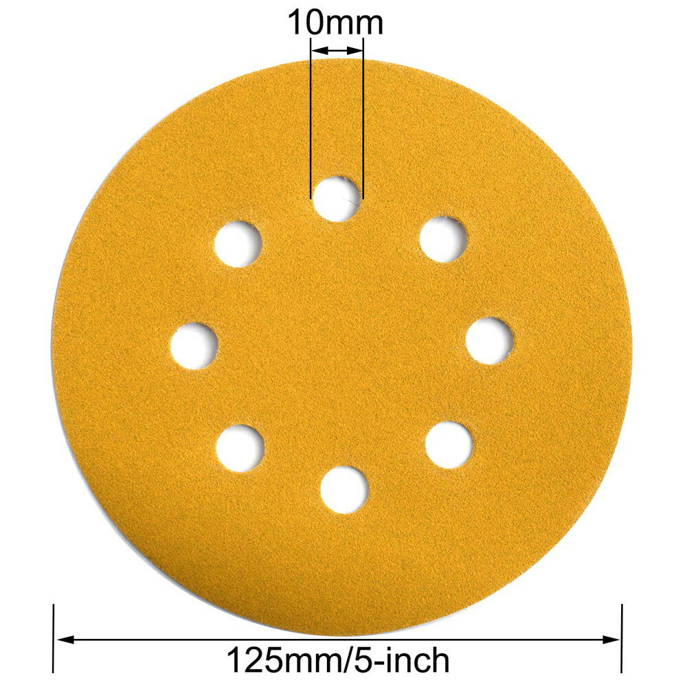 8 Hole Hook & Loop Sanding Disc 5″ 125mm Gold Sandpaper Pad Orbital 40-1000 Grit