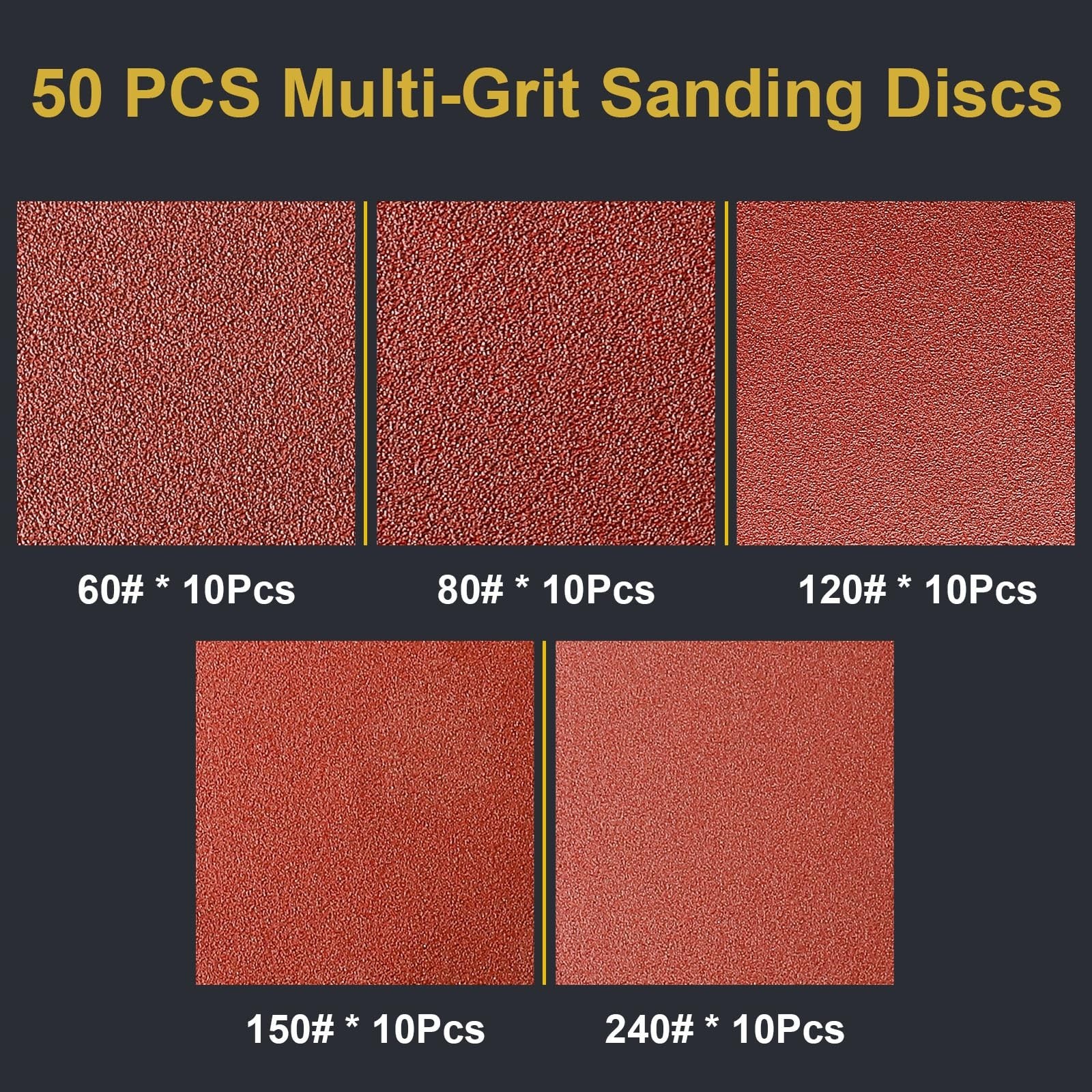 UQIPLB 50 Pcs 9 Inch Sanding Discs, 10-Hole Hook And Loop Round Sandpaper